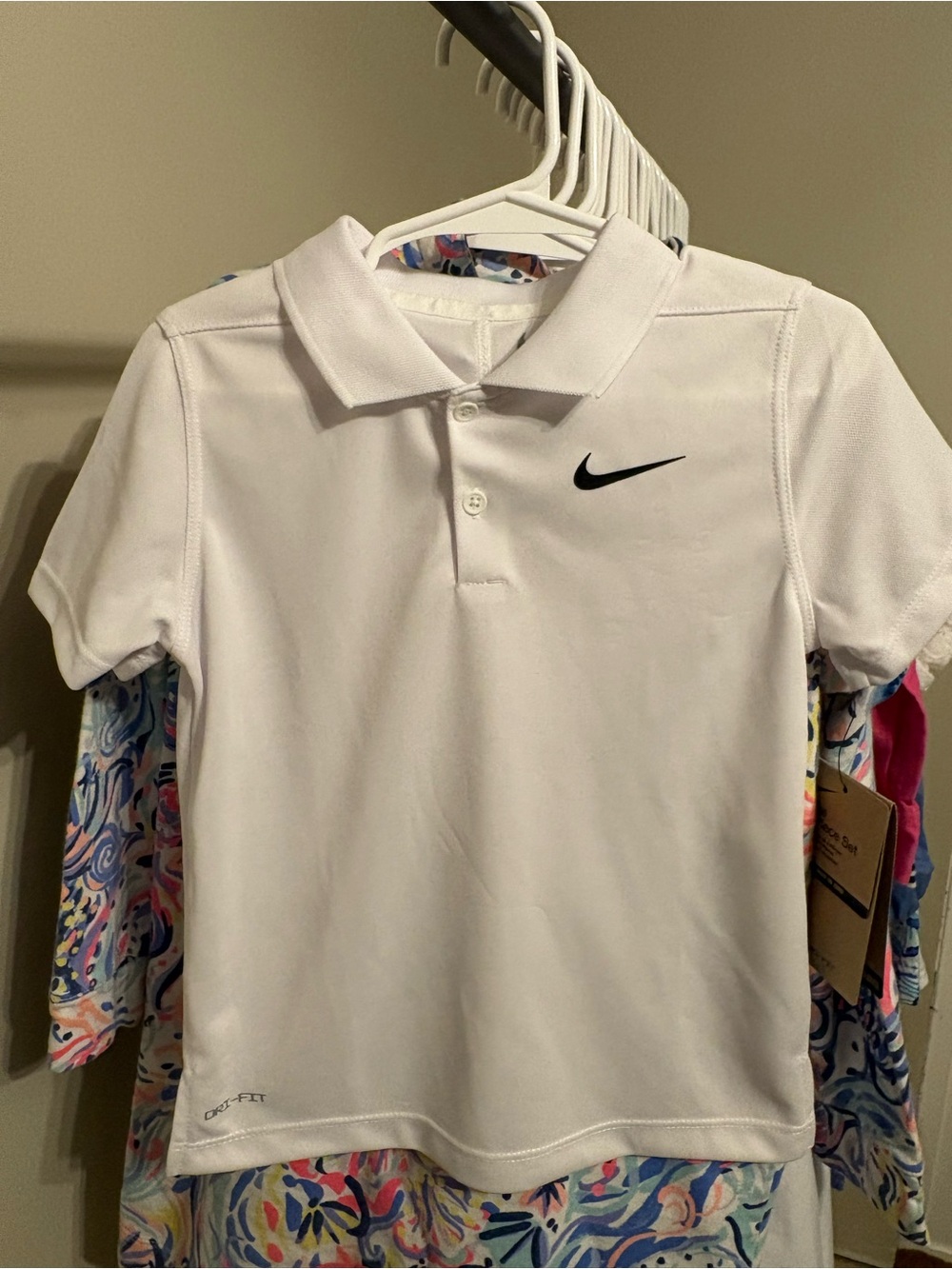 Nike White Kids' Polo Shirt with Black Swoosh